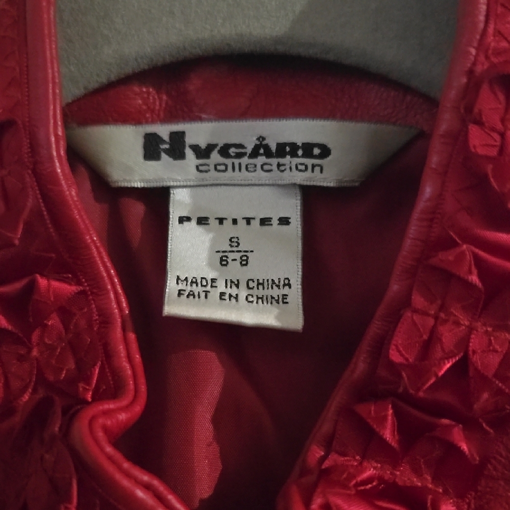Red Leather Ruffle-Trim Jacket - Picture 2 of 7
